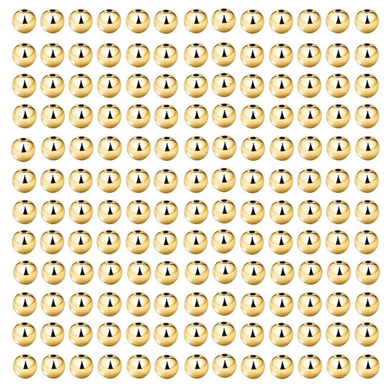 WOCRAFT 200 pcs 3mm Gold Plated Long-Lasting Smooth Round Spacer Brass Beads Tarnish Resistant Seamless Loose Connector Beads for DIY Bracelet Jewelry Making (Round 3mm-200pcs) - Image 1